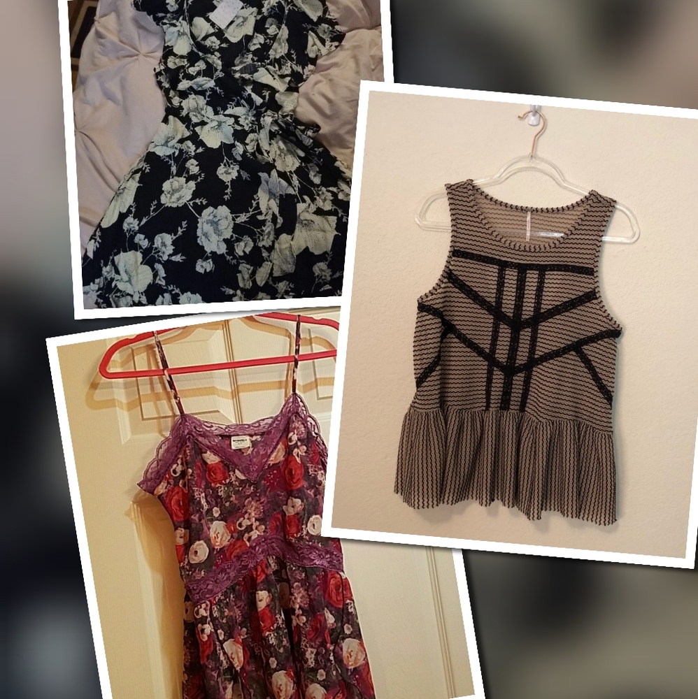 Lot of 3 Free people pieces mini wrap dress, 2 tanks.